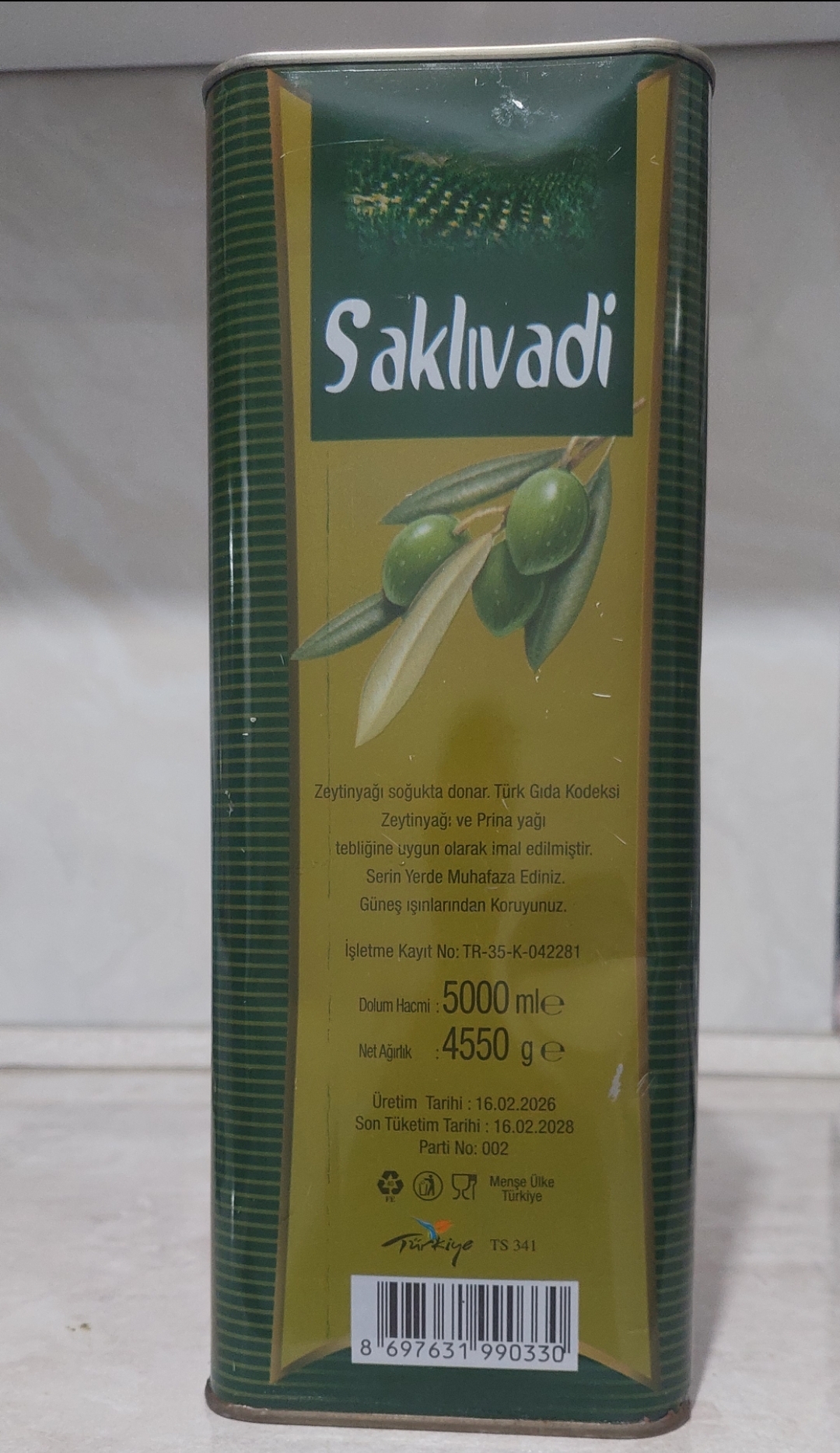 روغن زیتون طبیعی ۵ لیتری ساکلی وادی